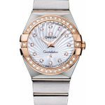 Omega Ladies Constellation Quartz Watch – 27 mm Brushed Steel And Red Gold Case – Diamond Bezel – Mother-Of-Pearl Diamond Dial – 123.25.27.60.55.002