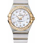 Omega Ladies Constellation Quartz Watch – 27 mm Brushed Steel And Yellow Gold Case – Diamond Bezel – Mother-Of-Pearl Diamond Dial – 123.25.27.60.55.003