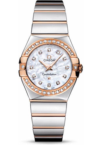 Omega Ladies Constellation Polished Quartz Watch – 27 mm Polished Steel And Red Gold Case – Diamond Bezel – Mother-Of-Pearl Diamond Dial – Steel And Red Gold Bracelet – 123.25.27.60.55.005