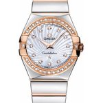 Omega Ladies Constellation Polished Quartz Watch – 27 mm Polished Steel And Red Gold Case – Diamond Bezel – Mother-Of-Pearl Diamond Dial – Steel And Red Gold Bracelet – 123.25.27.60.55.006