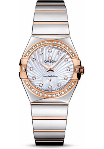 Omega Ladies Constellation Polished Quartz Watch – 27 mm Polished Steel And Red Gold Case – Diamond Bezel – Mother-Of-Pearl Diamond Dial – Steel And Red Gold Bracelet – 123.25.27.60.55.006