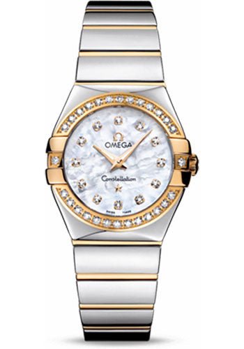 Omega Ladies Constellation Polished Quartz Watch – 27 mm Polished Steel And Yellow Gold Case – Diamond Bezel – Mother-Of-Pearl Diamond Dial – Steel And Yellow Gold Bracelet – 123.25.27.60.55.007