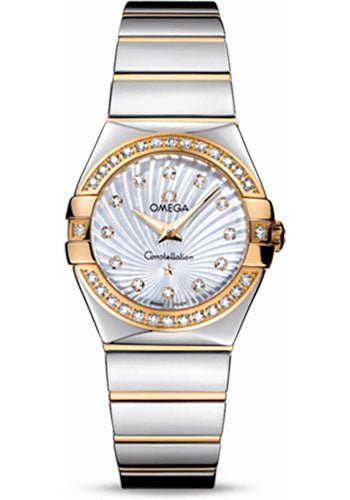Omega Ladies Constellation Polished Quartz Watch – 27 mm Polished Steel And Yellow Gold Case – Diamond Bezel – Mother-Of-Pearl Diamond Dial – Steel And Yellow Gold Bracelet – 123.25.27.60.55.008