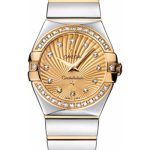Omega Ladies Constellation Polished Quartz Watch – 27 mm Polished Steel And Yellow Gold Case – Diamond Bezel – Champagne Diamond Dial – Steel And Yellow Gold Bracelet – 123.25.27.60.58.002