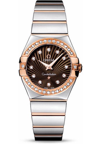 Omega Ladies Constellation Polished Quartz Watch – 27 mm Polished Steel And Red Gold Case – Diamond Bezel – Brown Diamond Dial – Steel And Red Gold Bracelet – 123.25.27.60.63.002