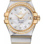 Omega Gents Constellation Chronometer Watch – 35 mm Brushed Steel And Yellow Gold Case – Diamond Bezel – Silver Diamond Dial – 123.25.35.20.52.002