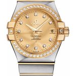 Omega Gents Constellation Chronometer Watch – 35 mm Brushed Steel And Yellow Gold Case – Diamond Bezel – Champagne Diamond Dial – 123.25.35.20.58.001