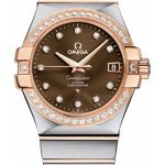Omega Gents Constellation Chronometer Watch – 35 mm Brushed Steel And Red Gold Case – Diamond Bezel – Brown Diamond Dial – 123.25.35.20.63.001