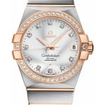 Omega Gents Constellation Chronometer Watch – 38 mm Brushed Steel And Red Gold Case – Diamond Bezel – Silver Diamond Dial – 123.25.38.21.52.001