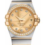 Omega Gents Constellation Chronometer Watch – 38 mm Brushed Steel And Yellow Gold Case – Diamond Bezel – Champagne Diamond Dial – 123.25.38.21.58.001