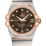 Omega Gents Constellation Chronometer Watch – 38 mm Brushed Steel And Red Gold Case – Diamond Bezel – Brown Diamond Dial – 123.25.38.21.63.001