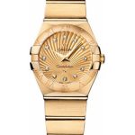 Omega Ladies Constellation Quartz Watch – 24 mm Brushed Yellow Gold Case – Champagne Diamond Dial – 123.50.24.60.58.001