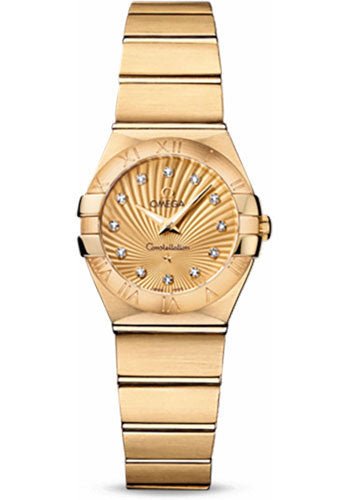 Omega Ladies Constellation Quartz Watch – 24 mm Brushed Yellow Gold Case – Champagne Diamond Dial – 123.50.24.60.58.001