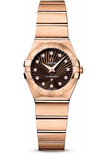 Omega Ladies Constellation Quartz Watch – 24 mm Brushed Red Gold Case – Brown Diamond Dial – 123.50.24.60.63.001
