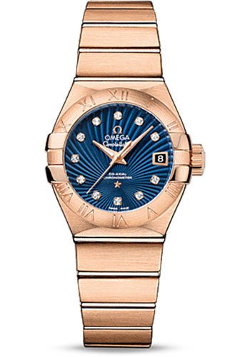 Omega Constellation Co-Axial Watch – 27 mm Brushed Red Gold Case – Blue Supernova Diamond Dial – 123.50.27.20.53.001