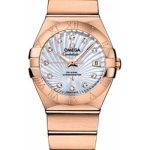 Omega Ladies Constellation Chronometer Watch – 27 mm Brushed Red Gold Case – Mother-Of-Pearl Supernova Diamond Dial – 123.50.27.20.55.001