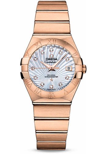 Omega Ladies Constellation Chronometer Watch – 27 mm Brushed Red Gold Case – Mother-Of-Pearl Supernova Diamond Dial – 123.50.27.20.55.001