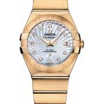 Omega Ladies Constellation Chronometer Watch – 27 mm Brushed Yellow Gold Case – Mother-Of-Pearl Supernova Diamond Dial – 123.50.27.20.55.002