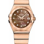 Omega Ladies Constellation Chronometer Watch – 27 mm Brushed Red Gold Case – Mother-Of-Pearl Diamond Dial – 123.50.27.20.57.001