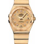 Omega Ladies Constellation Chronometer Watch – 27 mm Brushed Yellow Gold Case – Champagne Supernova Diamond Dial – 123.50.27.20.58.001