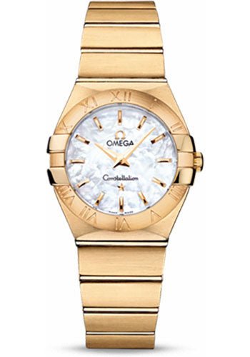 Omega Ladies Constellation Quartz Watch – 27 mm Brushed Yellow Gold Case – Mother-Of-Pearl Dial – 123.50.27.60.05.002