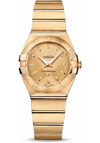Omega Ladies Constellation Quartz Watch – 27 mm Brushed Yellow Gold Case – Champagne Dial – 123.50.27.60.08.001