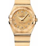 Omega Ladies Constellation Quartz Watch – 27 mm Brushed Yellow Gold Case – Champagne Diamond Dial – 123.50.27.60.58.001