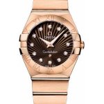 Omega Ladies Constellation Quartz Watch – 27 mm Brushed Red Gold Case – Brown Diamond Dial – 123.50.27.60.63.001