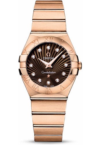 Omega Ladies Constellation Quartz Watch – 27 mm Brushed Red Gold Case – Brown Diamond Dial – 123.50.27.60.63.001
