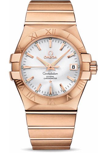 Omega Gents Constellation Chronometer Watch – 35 mm Brushed Red Gold Case – Silver Dial – 123.50.35.20.02.001