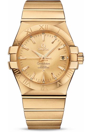 Omega Gents Constellation Chronometer Watch – 35 mm Brushed Yellow Gold Case – Champagne Dial – 123.50.35.20.08.001