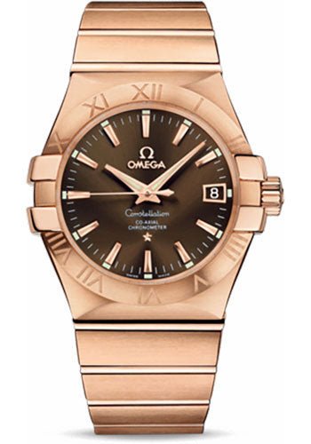 Omega Gents Constellation Chronometer Watch – 35 mm Brushed Red Gold Case – Brown Dial – 123.50.35.20.13.001
