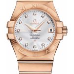 Omega Gents Constellation Chronometer Watch – 35 mm Brushed Red Gold Case – Silver Diamond Dial – 123.50.35.20.52.001