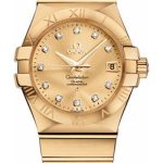 Omega Gents Constellation Chronometer Watch – 35 mm Brushed Yellow Gold Case – Champagne Diamond Dial – 123.50.35.20.58.001