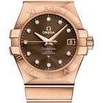 Omega Gents Constellation Chronometer Watch – 35 mm Brushed Red Gold Case – Brown Diamond Dial – 123.50.35.20.63.001