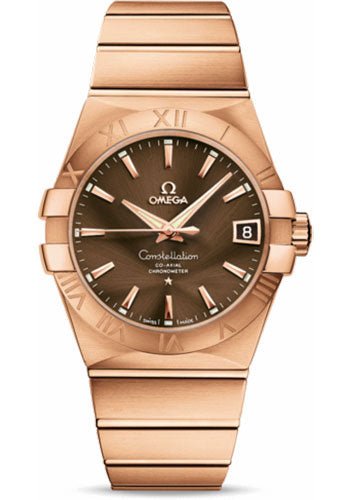 Omega Gents Constellation Chronometer Watch – 38 mm Brushed Red Gold Case – Brown Dial – 123.50.38.21.13.001