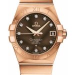 Omega Gents Constellation Chronometer Watch – 38 mm Brushed Red Gold Case – Brown Diamond Dial – 123.50.38.21.63.001
