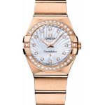 Omega Ladies Constellation Quartz Watch – 24 mm Brushed Red Gold Case – Diamond Bezel – Mother-Of-Pearl Diamond Dial – 123.55.24.60.55.001