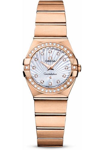Omega Ladies Constellation Quartz Watch – 24 mm Brushed Red Gold Case – Diamond Bezel – Mother-Of-Pearl Diamond Dial – 123.55.24.60.55.001