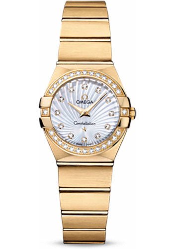 Omega Ladies Constellation Quartz Watch – 24 mm Brushed Yellow Gold Case – Diamond Bezel – Mother-Of-Pearl Diamond Dial – 123.55.24.60.55.003