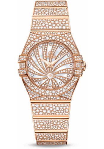 Omega Ladies Constellation Luxury Edition Watch – 24 mm Red Gold Case – Snow-Set Diamond Bezel – Mother-Of-Pearl Diamond Dial – 123.55.24.60.55.009