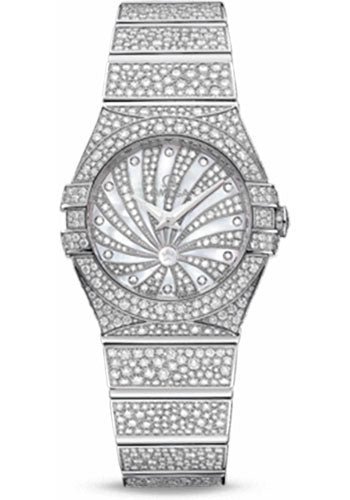 Omega Ladies Constellation Luxury Edition Watch – 24 mm White Gold Case – Snow-Set Diamond Bezel – Mother-Of-Pearl Diamond Dial – 123.55.24.60.55.010