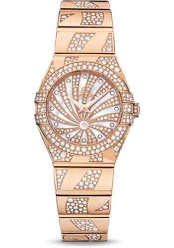 Omega Ladies Constellation Luxury Edition Watch – 24 mm Red Gold Case – Snow-Set Diamond Bezel – Mother-Of-Pearl Diamond Dial – 123.55.24.60.55.011
