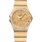 Omega Ladies Constellation Quartz Watch – 24 mm Brushed Yellow Gold Case – Diamond Bezel – Champagne Diamond Dial – 123.55.24.60.58.001