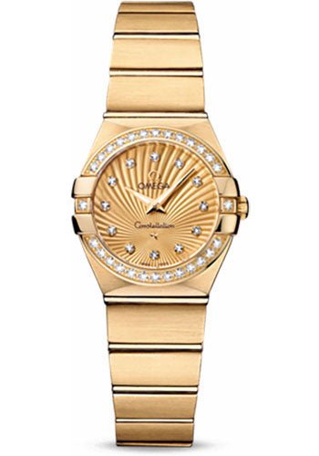 Omega Ladies Constellation Quartz Watch – 24 mm Brushed Yellow Gold Case – Diamond Bezel – Champagne Diamond Dial – 123.55.24.60.58.001