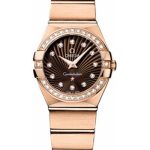 Omega Ladies Constellation Quartz Watch – 24 mm Brushed Red Gold Case – Diamond Bezel – Brown Diamond Dial – 123.55.24.60.63.001