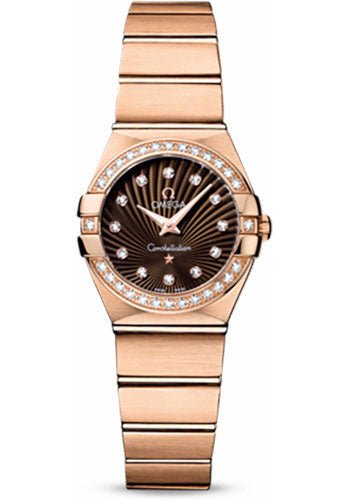 Omega Ladies Constellation Quartz Watch – 24 mm Brushed Red Gold Case – Diamond Bezel – Brown Diamond Dial – 123.55.24.60.63.001