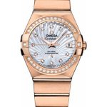 Omega Ladies Constellation Chronometer Watch – 27 mm Brushed Red Gold Case – Diamond Bezel – Mother-Of-Pearl Supernova Diamond Dial – 123.55.27.20.55.001