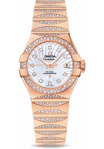 Omega Ladies Constellation Luxury Edition Watch – 27 mm Red Gold Case – Snow-Set Diamond Bezel – Mother-Of-Pearl Supernova Diamond Dial – 123.55.27.20.55.003