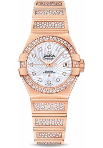 Omega Ladies Constellation Luxury Edition Watch – 27 mm Red Gold Case – Snow-Set Diamond Bezel – Mother-Of-Pearl Supernova Diamond Dial – 123.55.27.20.55.004